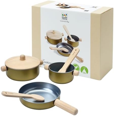 PlanToys® Pretend Play Wooden Cooking Utensils Set Montessori Kids Kitchen by PlanToys