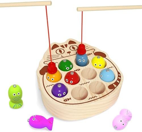 Wooden Magnetic Fishing Game for Toddlers 1-3, Montessori Sensory Busy Board Fine Motor Skills Toys for 1 2 3 Years Old Boys Girls by EDUTREE