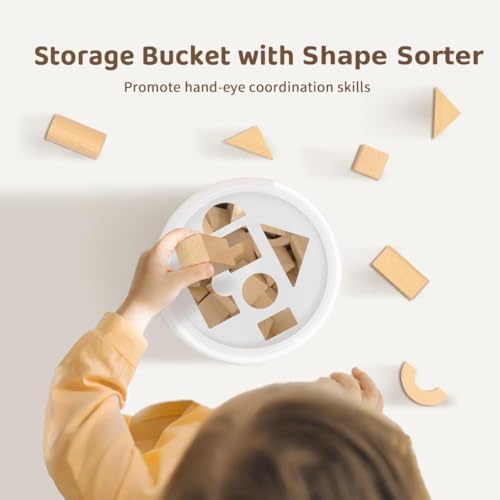 100 Pcs Wooden Blocks for Toddlers 1-3, Kids Building Blocks & Shape Sorter - Image 4