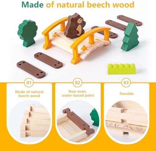 Wooden Building Blocks Set 168 Pieces Joinery Toys for Kids 3 Montessori STEM Educational Toy with Mortise and Tenon Structure Fine Motor Skills Development Gift for Boys Girls - Image 2