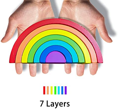 TUOWITA Wooden Rainbow Stacking Toy, Wood Stacker Arch Game, Montessori Arch Bridge Rainbow Building Blocks, Colorful Stacking Blocks Puzzles for Kids 2 3 4 5 Years Old, Rainbow Decor Toys - Image 5