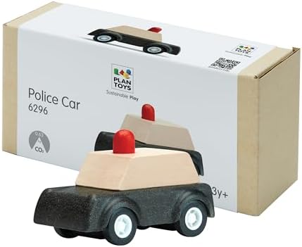 PlanToys® Police Car Wooden Montessori Vehicle Kids Indoor Outdoor Play Toy by PlanToys