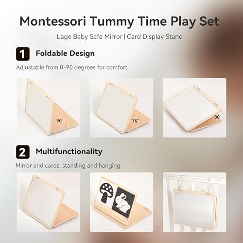 IEATFO Tummy Time Toys with Large Baby Mirror, Rain Stick Sensory Sound Training, Spinning Drum & Rolling Rattele - Image 5