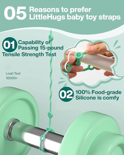 LittleHugs Toy Straps for Baby, Adjustable Toy Holder for Stroller Accessories, Silicone Tether Pacifier Clip, No Throw Travel Essential Leash for High Chair, Car Seat (3- Pack) - Image 2