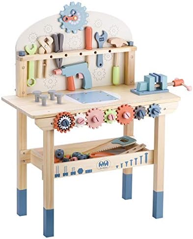 Tool Bench for Kids Toy Play Workbench Wooden Tool Bench Workshop Workbench with Tools Set Wooden Construction Bench Toy for 3 4 5 Year Boys Girls by Toywoo