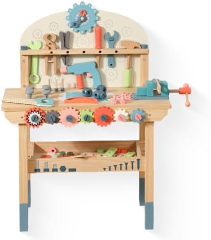 WOODENFUN Wooden Power Tool Workbench for Kids, Pretend Play Tools Sets by WOODENFUN