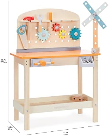 Amazon Basics Wooden Play Toy Tool Set and Workbench for Toddlers, Preschoolers, Children Age 3+ Years, 15.6"D x 22.8"W x 30.7"H, Multicolor - Image 5