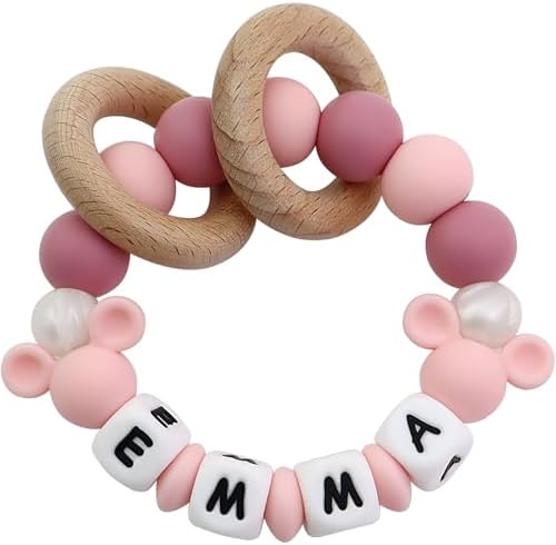 Personalized Baby Teether Rattle with Name (Pink) by Ausbay