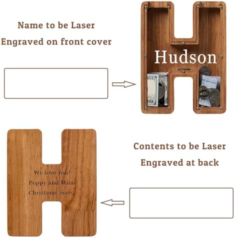 Personalized 12" Extra Large Wooden Letter Piggy Bank for Kids Boys Girls, (Laser Engraved Name) Custom Initial Letter Shape Piggy Bank, Alphabet Coin Bank Grandchildren Birthday - Image 2