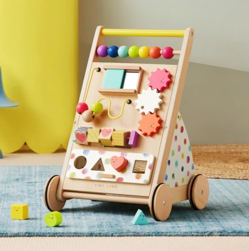 Tiny Land Wooden Baby Walker with Activity Center, Montessori Push Walker by TinyLand