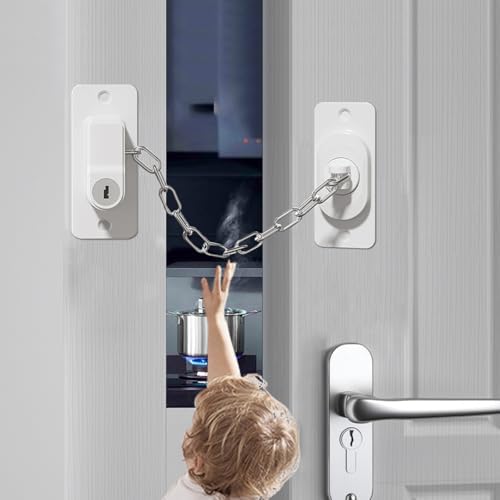 Child Proof Door Lock (2 Pack), Door Locks for Kids safety & Cat Door Latch, for Fridge Lock, Cabinet Locks, Window Locks and Baby Proofing, Strong non-marking Adhesive No Drilling (White) by KIZZHISI