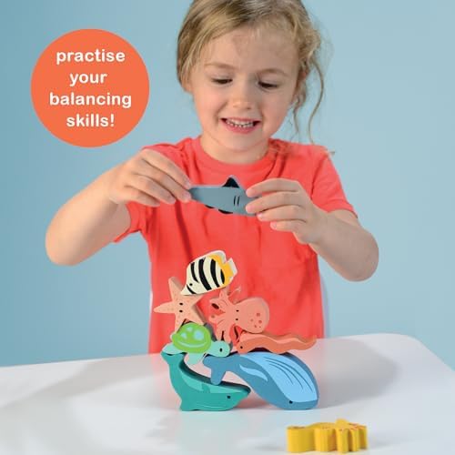 Mentari Toys - Happy Stacking Ocean - 9pc Wooden Stacking Toy for Toddlers - Colorful Sea Themed Balancing Activity Toy with Bag - Boost Fine Motor Skills and Dexterity - Educational Toy - Age 18m+ - Image 6