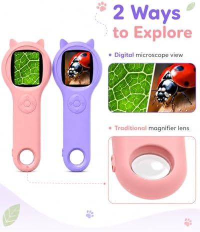 Pink and Purple Microscope for Kids-200X Portable Digital Mini Microscope- Your Little Scientist Miniscope - STEM Toy for Age 5 6 7 8 9 10 11 12 Years Old Toddlers. - Image 3