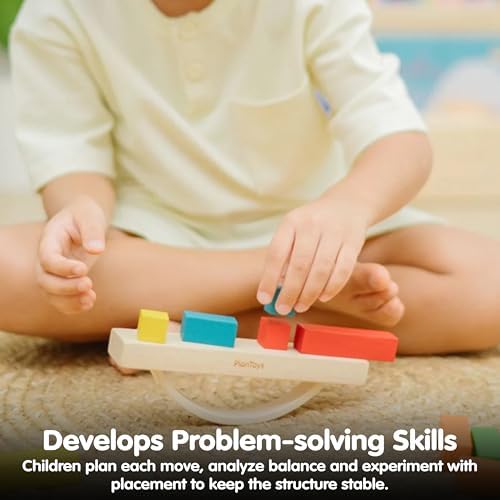 PlanToys® Balancing Cargo Game | Wooden Balance Toy for Toddlers 3Y+ | Develops Hand-Eye Coordination, Problem-Solving & Logical Thinking | Interactive Toy with 14 Blocks & Die - Image 6
