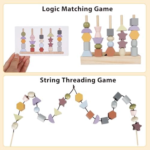 Montessori Toys for 3 Year Old - Wooden Lacing Beads & Stacking Blocks Toys for 3 4 5 Year Old Girl Boy Easter Birthday Gifts, Preschool Learning Activities With Beads Sequencing Set for Kids Age 3+ - Image 3