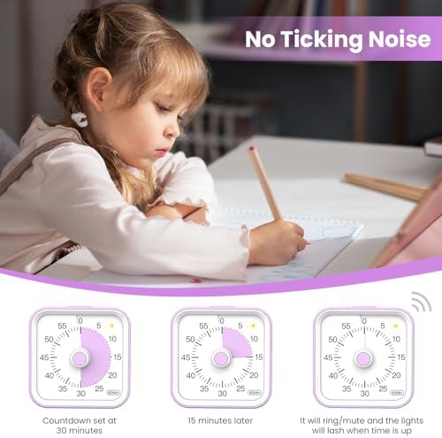 Visual Timer for Kids, Cute Timer with Pause Function, Purple - Image 5