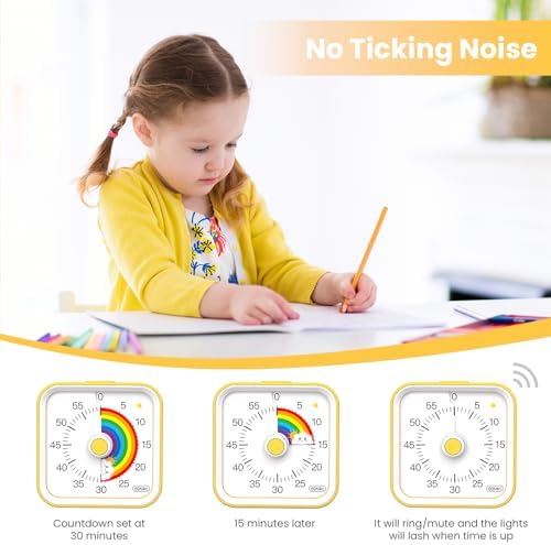 Visual Timer for Kids, Rainbow Timer with Pause Function, Yellow - Image 3