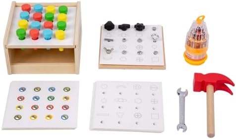 Adena Montessori 2 in 1 Montessori Screwdriver Board Set & Hammer Peg Toy Game Wooden Tool Set for Kids 3 4 5 Year Old by AdenaMontessori