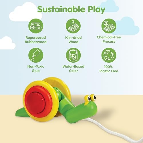 PlanToys® Snail Pull Toy for Toddlers Eco-Friendly Wooden Walking Kids Set - Image 3