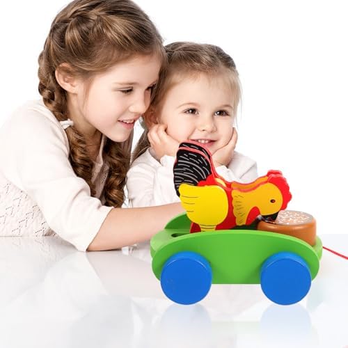 Chicken Pull Along Wooden Toy Cart for Boys and Girls, Early Education - Image 5