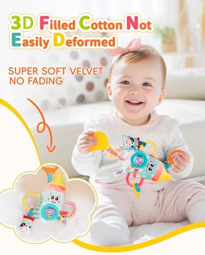 Jollybaby Baby Pull Vibration Toy - Tummy Time Sensory Hanging Toys for Car Seat, Stroller, Crib & Play Gym, with Babier Teether, Airplane Travel Toys for Toddlers Gift - Baby Bottle - Image 5