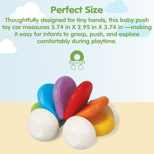 PlanToys® Wooden Baby Push Toy Car | Colorful Montessori Toy for Infants | Wooden Baby Toy with Flexible Body | Sensory & Motor Skill Development Toy for 6+ Months - Image 2