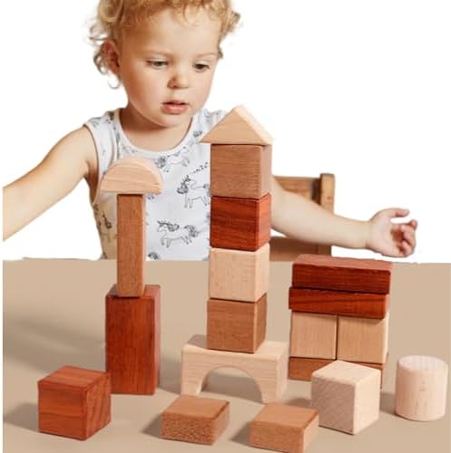 29 Pcs Wooden Building Block Toy, Natural Wood Blocks Set for Kids - Image 6