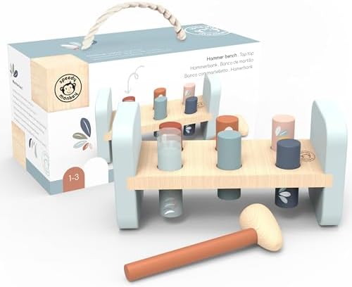 SPEEDY MONKEY Wooden Tap Tap Hammer Bench | Reversible Peg Play Toy Playset by SpeedyMonkey