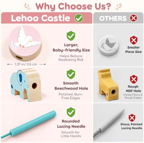 Lehoo Castle Pink Wooden Noah's Ark Toy for 1 Year Old Girl, Baptism Gift - Image 3