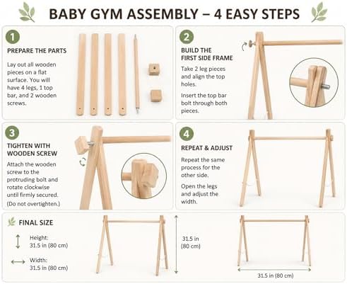 Wooden Montessori Baby Play Gym Frame, Foldable Beech Wood Baby Activity Gym Stand, Natural Nursery Gym, Portable Baby Gym Frame - Image 6