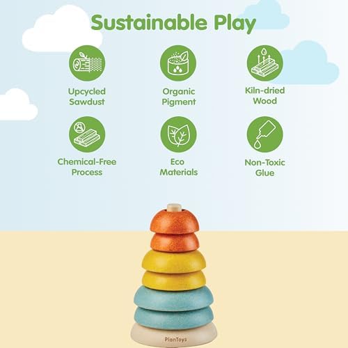 PlanToys® Stacking Cups Ring Wooden Montessori Size Colour Sorting Kids Toy - Image 3