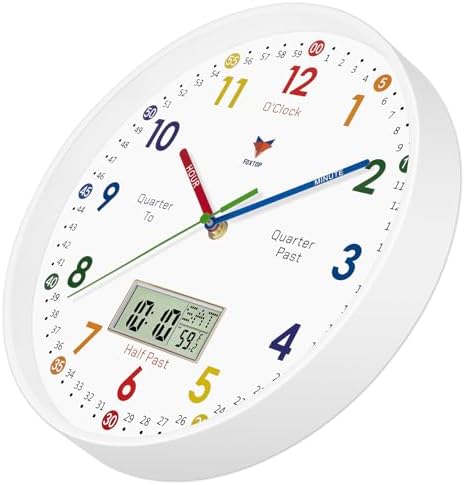 Foxtop Digital and Analog Learning Clock for Kids - Telling Time Teaching Clock 12 Inch Silent Non-Ticking Battery Operated Kids Wall Clock for Kids Room Playroom Nursery Classroom School (White) - Image 2