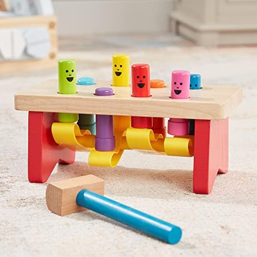 Melissa & Doug Geometric Stacker - Wooden Educational Toy & Deluxe Pounding Bench Wooden Toy with Mallet - Image 3