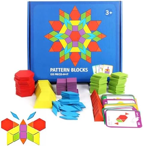 JCREN Wooden Pattern Blocks Geometric Tangram Shape Puzzle 155Pcs by JCREN