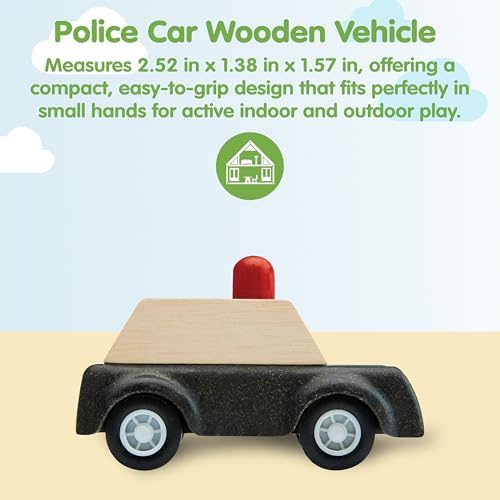 PlanToys® Police Car Wooden Montessori Vehicle Kids Indoor Outdoor Play Toy - Image 2