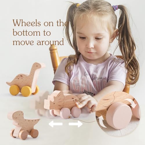 Wooden Dinosaur Cars Montessori Toys for Babies Baby Push Car Toys Wooden Toy Vehicles Development and Infant Grasping Montessori Toys(3PCS) - Image 5