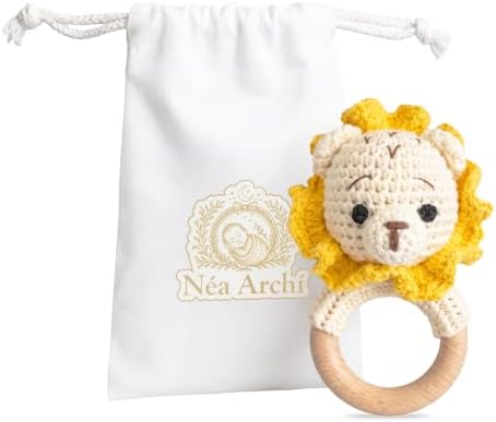 Néa Archí Crochet Baby Rattle, Organic Cotton & Beech Wood, Lion by Unknown