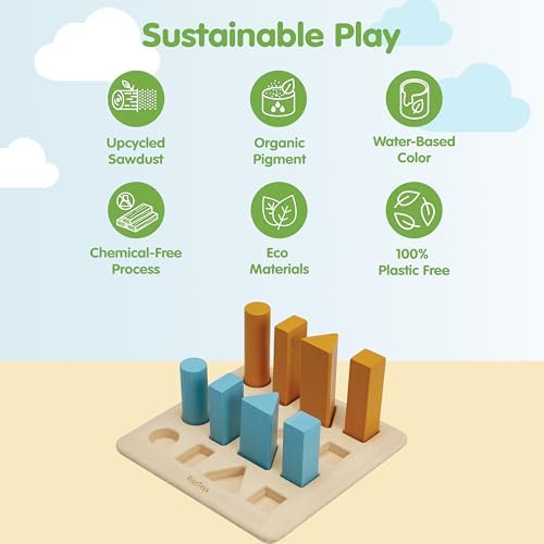 PlanToys® Wooden Geometric Peg Board Montessori Shape Sorting Stacking Toy - Image 3