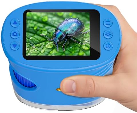 Temodu Kids Microscope 2.0" Screen 1000X Digital Microscope for Kids, Mini Pocket Handheld Microscopes for Children Birthday Festival Gift, Science Education Fun Toys for Boys Girls Ages 4-12 (Blue) by TemoduCameraforKids