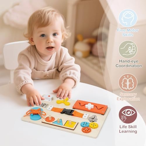 Montessori Busy Board for Toddlers, 9-in-1 Wooden Sensory Toys - Image 4