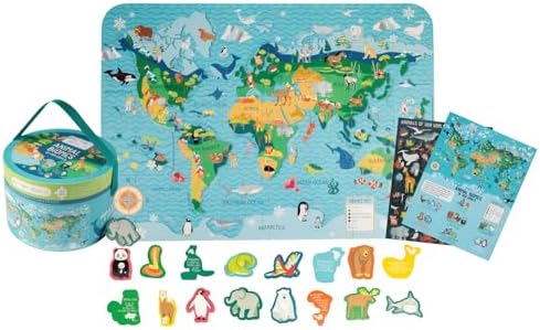Stephen Joseph, World Map Puzzle Animal Biomes with 3D Animal Pieces – Includes 16 Play Pieces with Fun Facts and Stands, Includes 8.5 x 11 Poster, Jigsaw Puzzle for Girls & Boys 3+ Years by StephenJoseph