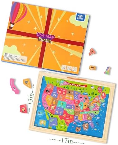 GRINNIE USA Map Puzzle for Toddlers 3 4 5 Years Old, Magnetic Wooden Jigsaw Learning Puzzle with Writing Board for Kids Age 4-6, Preschool Educational Toy Gift for Boys Girls Birthday Christmas - Image 3