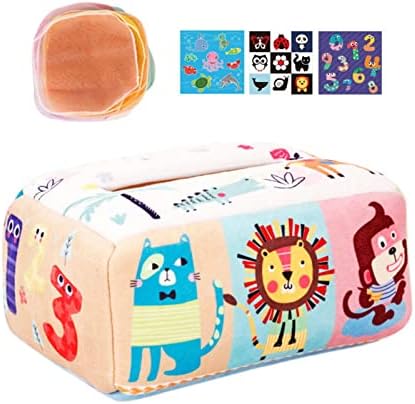 Baby Sensory Toy Tissue Box with Silky & Crinkle Tissues - Montessori Fine Motor Skills Developmental Pull Toy for Toddlers by Unknown
