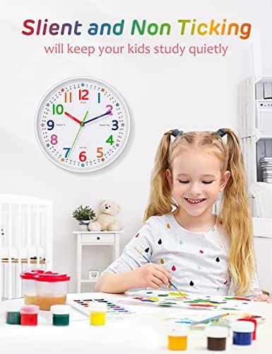 Kids Wall Clock: Telling Time Teaching Wall Clocks Silent Non-Ticking Clocks Battery Operated, Rustic Farmhouse Modern Clock Decorative for Kitchen Living Room Bedroom (10 Inch) - Image 2