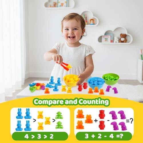 Counting Animals Color Sorting Matching Games with Sorting Bowls Montessori Sensory Early Educational Toys Learning Fine Motor Skill & Counting Math Toys Gift for 3 4 5 Year Old Boys Girls - Image 2