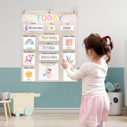 Daily Morning Board Circle Time Calendar Weather Seasons Positive Affirmations Letter Shape Number of the Day Pocket Chart,Toddler Preschool Calendar,Homeschool Morning Work Activity, Pastel Design - Image 6