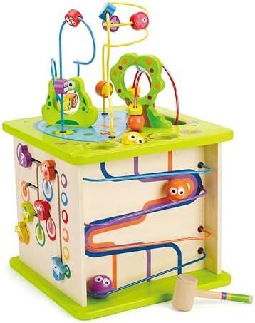 Hape Country Critters Play Cube| Wooden Learning Puzzle Toy for Toddlers, 5-Sided Activity Centre with Animal Friends, Shapes, Mazes, Wooden Balls, Shape Sorter Blocks and More by Unknown