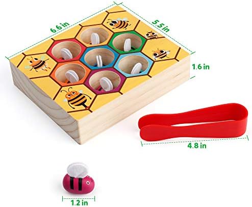 Coogam Toddler Fine Motor Skill Toy, Clamp Bee to Hive Matching Game, Montessori Wooden Color Sorting Puzzle, Early Learning Preschool Educational Gift Toy for 3 4 5 Years Old Kids - Image 4