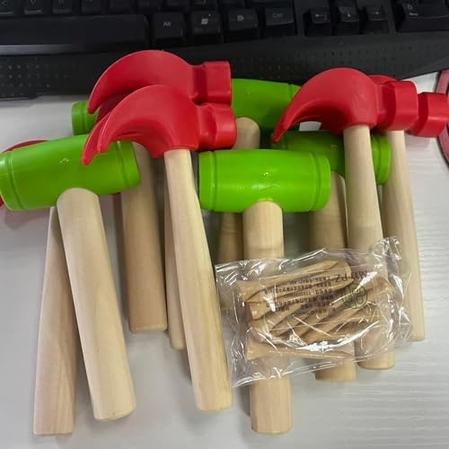 10Pcs Toy Hammer Set With 100Pcs Small Wooden Simulation Fake Maintenance Tools, Plastic Toddler Claw Hammer, Portable Pretend Play Mallet for Boys Girls - Image 4