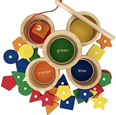 Dailyfunn Montessori Toy Wooden Sorting Cup&Fishing Game 2-in-1 Colors Shapes Sorting Matching Learning Toys for Toddlers 1-3 Year Old - Image 4